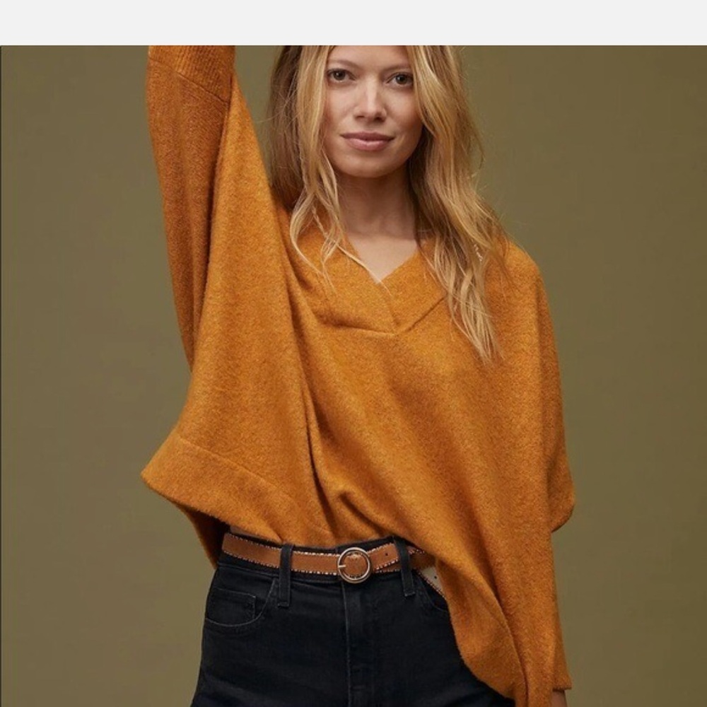 Anthropologie women’s marigold v neck pullover knit sweater Gold Yellow Size S